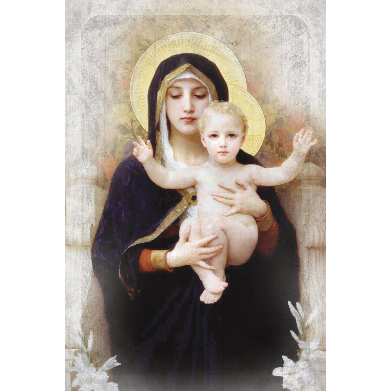 Dexsa Madonna Of The Lilies Symbols of Faith Inspirational Wood Plaque 6 inches x 9 inches